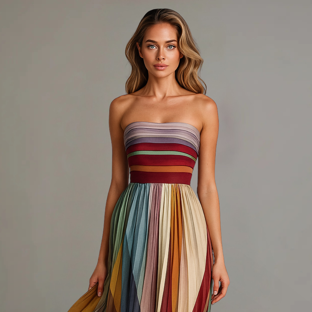 Elara™ | Vestido largo strapless multicolor