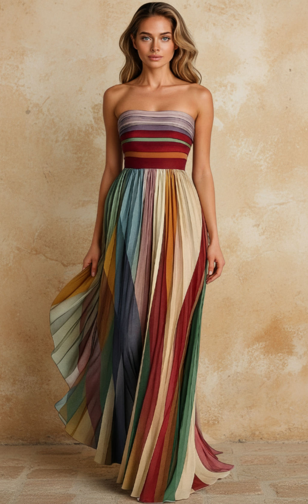 Elara™ | Vestido largo strapless multicolor