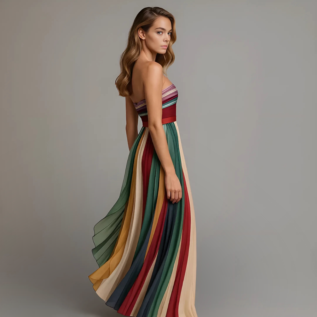 Elara™ | Vestido largo strapless multicolor
