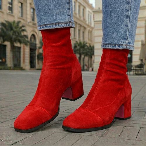Avelina™ | Botines de tacón ancho con acabado tipo ante