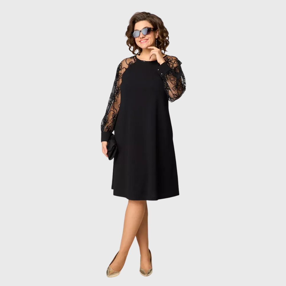 Marvella™ | Vestido negro con mangas de encaje