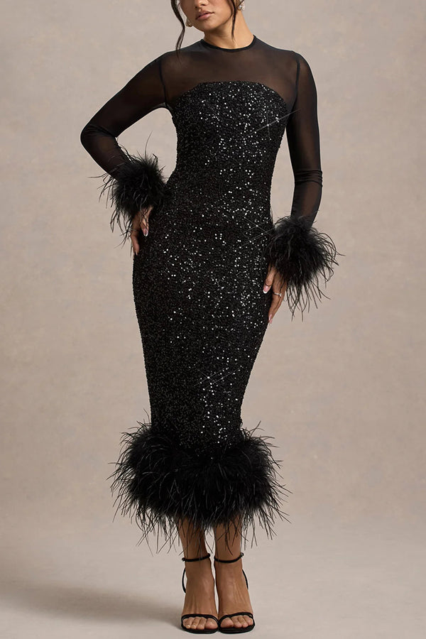 Mirabelle™ | Vestido de lentejuelas con plumas